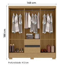 Guarda Roupas Casal 6 Portas 2 Gavetas Coimbra Aramóveis Madeirado/grafite - 3