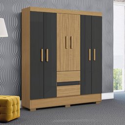 Guarda Roupas Casal 6 Portas 2 Gavetas Coimbra Aramóveis Madeirado/grafite - 2