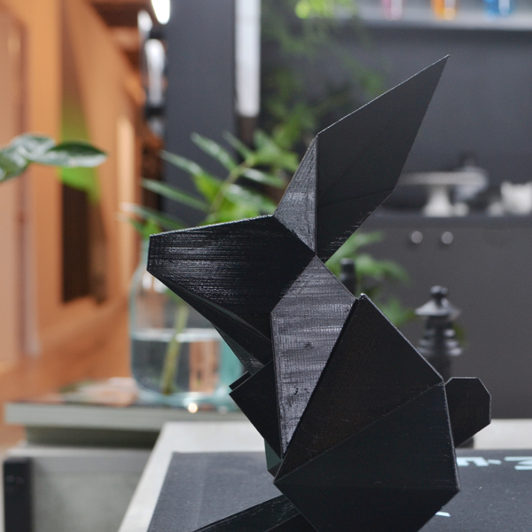 Escultura de Coelho, tipo origami - Preto