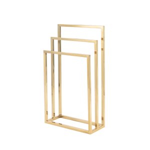 Toalheiro Porta Toalha de Piso Triplo Linha Larissa em Aço Inox 304 Dourado Brilhante Stainless