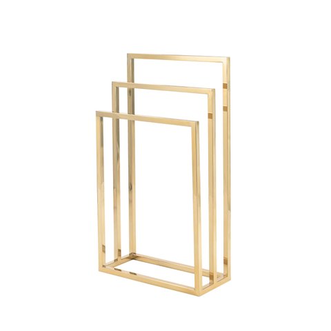 Toalheiro Porta Toalha de Piso Triplo Linha Larissa em Aço Inox 304 Dourado Brilhante Stainless