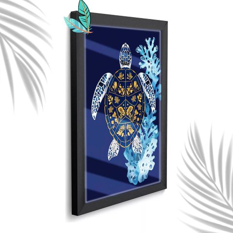 Quadro Decorativo Tartaruga Abstrata +vidro 33x25 Escritório:preto