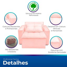 Poltrona Cama com Puff para Sala Confortavél Moderna Suede - 3