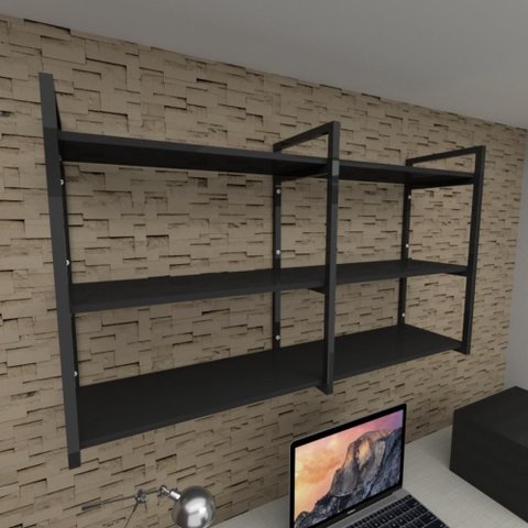 Prateleira Industrial para Escritório Aço Cor Preto Prateleiras 30 cm Cor Preto Modelo IND11PES