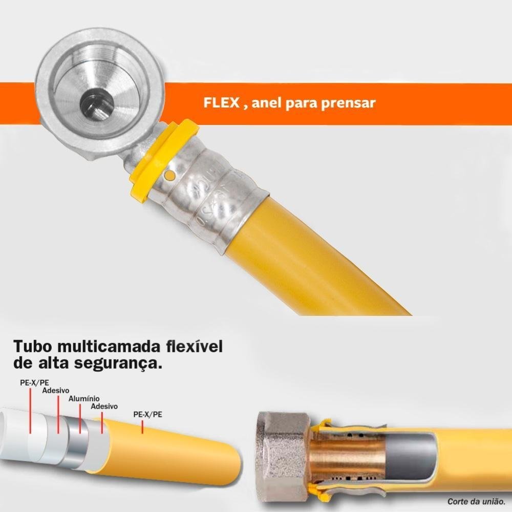 Tubo Mangueira Pex Flex Amarelo Uv 16mm de 10m com Conexões - Druck Gás - 4