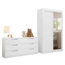 Ver imagem 2 de Kit Guarda-roupa Infantil Milano 2 Portas de Correr com Espelho + Cômoda Branco Madesa