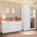 Ver imagem 1 de Kit Guarda-roupa Infantil Milano 2 Portas de Correr com Espelho + Cômoda Branco Madesa