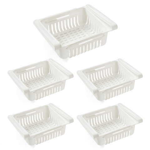 Kit 5 Cestos Organizadores de Geladeira Ajustável Multiuso