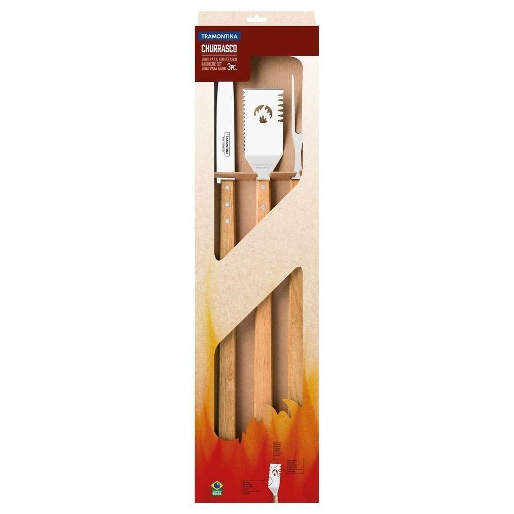 Jogo Trinchante para Churrasco Tramontina em Aço Inox e Madeira 3 Peças - com Faca 8" Tramontina - 2