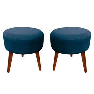 Kit 02 Puffs Luxo Dany Redondo Suede Azul Marinho - Pandora Decor.