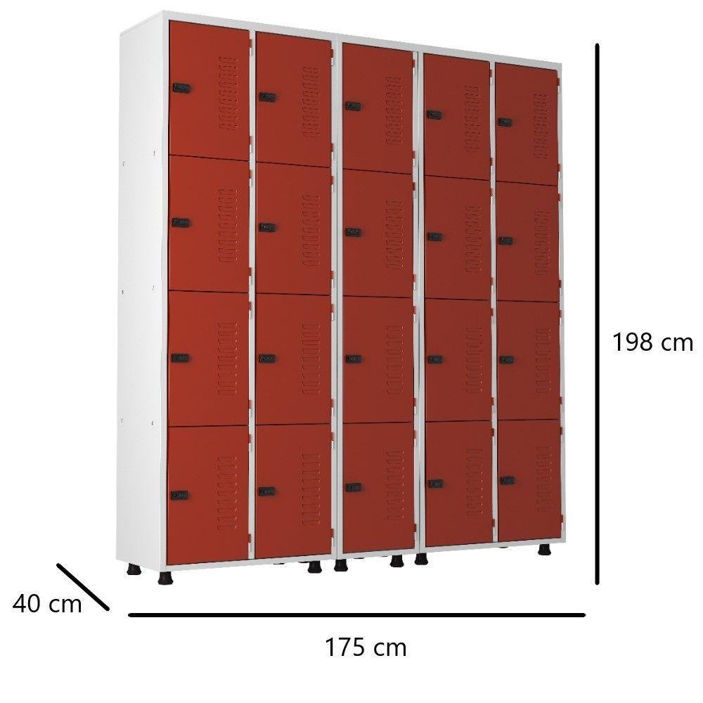 Armário Roupeiro Aço 20 Portas Academia Guarda Volume Trinco Vermelho - 2