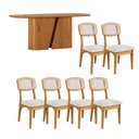 Ver imagem 6 de Mesa Jantar 2m Tampo Barril e 6 Cadeiras Tela Palha e Tweed Claro 100% MDF Casa Lar Cor:Cinamomo e