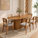 Ver imagem 1 de Mesa Jantar 2m Tampo Barril e 6 Cadeiras Tela Palha e Tweed Claro 100% MDF Casa Lar Cor:Cinamomo e