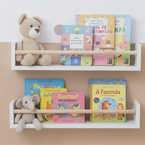 Kit com 2 Prateleiras de Parede MDF para Livros Organizador Estilo Montessori 50cm