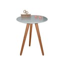 Ver imagem 1 de Mesa de Canto Pés Palito Amadeirado com Tampo Vidro 50cm Off White 70cm