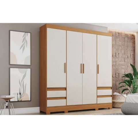 Guarda Roupa 4 Portas 4 Gavs B383 Henn Cinamomo/Off