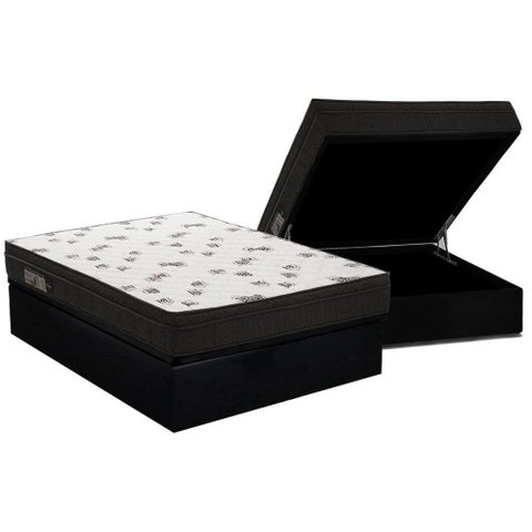 Cama Box Baú Casal: Colchão Espuma Ortobom D45 Light Saúde OrtoPillow + Base CRC Suede Black(