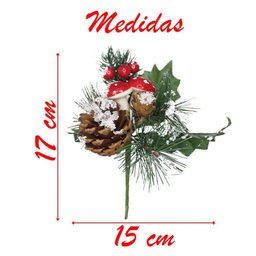 Kit 12 Ramos Cogumelo Decoração Natal Artificial com Detalhes Branco 17cm - 3