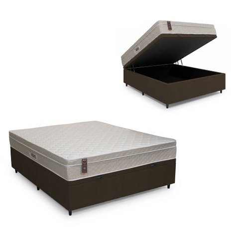 Cama Box Baú Casal + Colchão Molas Ensacadas - Airtech Nero (138x188x60) - Hellen