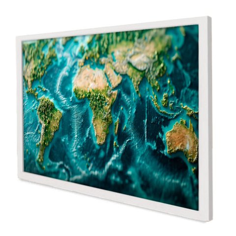Quadro Decorativo Mapa Planeta Terra em Moldura Caixa TaColado Moldura Trad 1cm Branca sem Vidro 30 