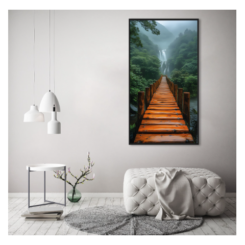 Quadro Decorativo Paisagem Ponte de Madeira em Cachoeira