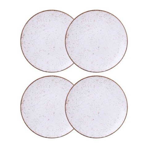 Jogo de Pratos Rasos 4 Peças Rústico 25 Cm Porcelana Decorada Tramontina