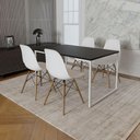 Ver imagem 1 de Mesa Industrial Base Ferro Branco Tampo 137X90 Preto 4 Cadeiras Madeira Assento Branco Preto