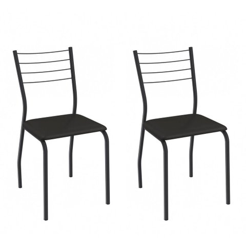 Cadeira de Jantar Kappesberg Malta de Metal com Assento Estofado Cor Preto Fosco 2 Unidades