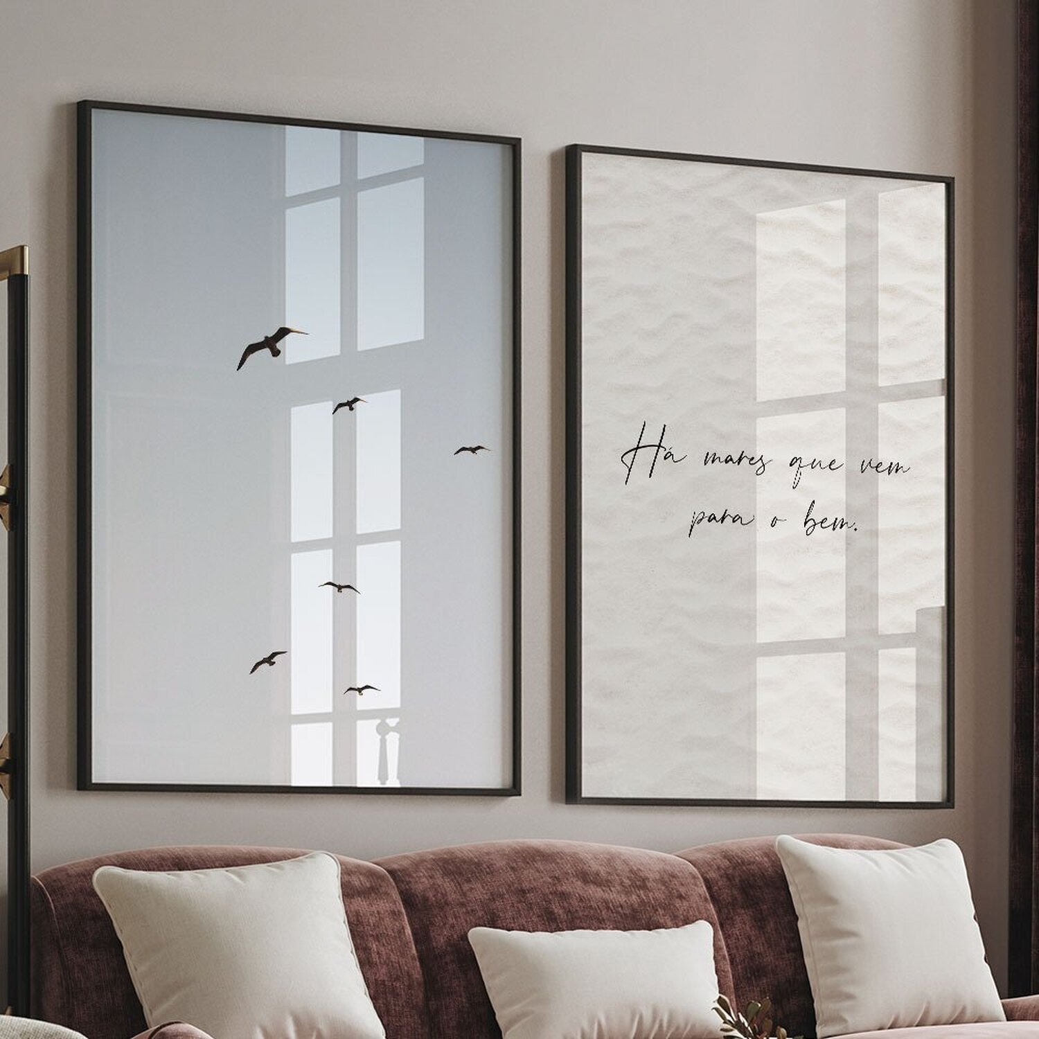 Quadro Decorativo 2 Telas Pássaros e o Mar Diversos Tamanhos - 1