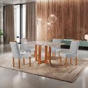 Ver imagem 4 de Conjunto Sala de Jantar 4 Lugares Londres Mesa e Cadeiras Madeira Maciça e Tecido Linho Prata