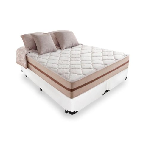 Cama Box Casal Bipartido Tecido Sintético Branco com Colchão Pillow Angel - Bello Box - Molas Ensaca