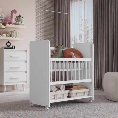 Mini Berço Móvel Outside Grade Móvel com Rodízios Giratórios: Branco