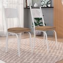 Ver imagem 2 de Kit 8 Cadeiras de Cozinha Virginia Estampado Rattan Bege Pés de Ferro Branco - Pallazio