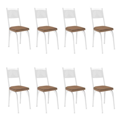 Kit 8 Cadeiras de Cozinha Virginia Estampado Rattan Bege Pés de Ferro Branco - Pallazio