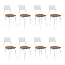 Ver imagem 1 de Kit 8 Cadeiras de Cozinha Virginia Estampado Rattan Bege Pés de Ferro Branco - Pallazio