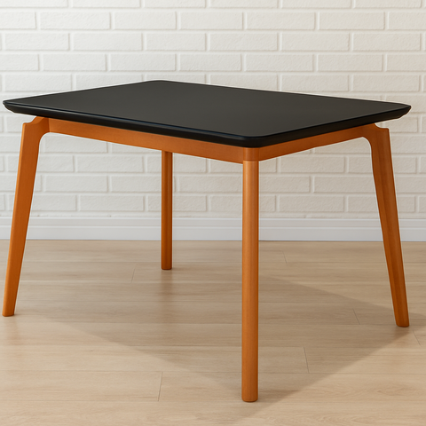 Mesa Jantar Luxo Jade Retangular 120x90cm Tampo Chanfrado Preto Base Madeira Maciça Mel