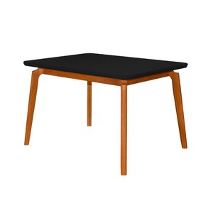 Mesa Jantar Luxo Jade Retangular 120x90cm Tampo Chanfrado Preto Base Madeira Maciça Mel