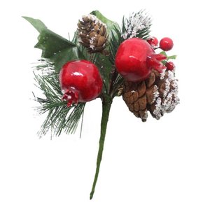 Kit 12 Ramos Romã Decoração de Natal Artificial com Detalhes Branco 16cm