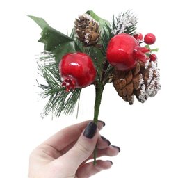 Kit 12 Ramos Romã Decoração de Natal Artificial com Detalhes Branco 16cm - 2