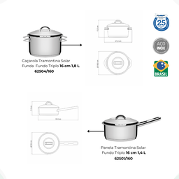 Jogo de Panelas Inox 7 Peças Fundo Triplo Solar Tramontina - 7