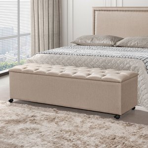 Recamier Baú com Rodízios Cancun 1,30m Linho Bege