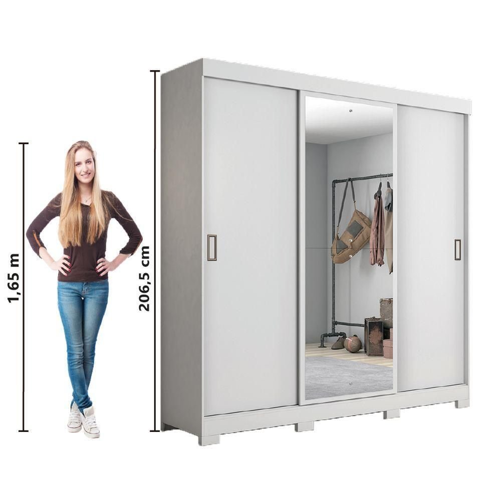 Guarda Roupas Casal Porta com Espelho 3 Portas de Correr 4 Gavetas