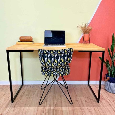 Mesa para Escritório de Ferro e Madeira 120cm Style Industrial Nozes e Preto