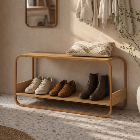 Banco Sapateira para Hall de Entrada 90cm Orgânico Industrial Alek A03 Hanover Dourado - Lyam Decor