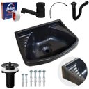 Ver imagem 1 de Pia Lavatório Plástico 4,8l Preta + Sifão Sanfonado Universal 61cm Preto + Torneira Preta + Engate P