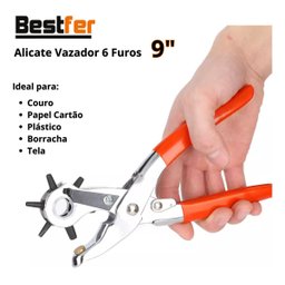 Bestfer - Alicate Vazador Furador Couro Chinelo Cinto 6 Furos 9"pol - 5