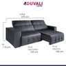 Sofá Retrátil Reclinável Molas 5 Lugares Chicago 270 CM Veludo Cinza - DUVALI - 3