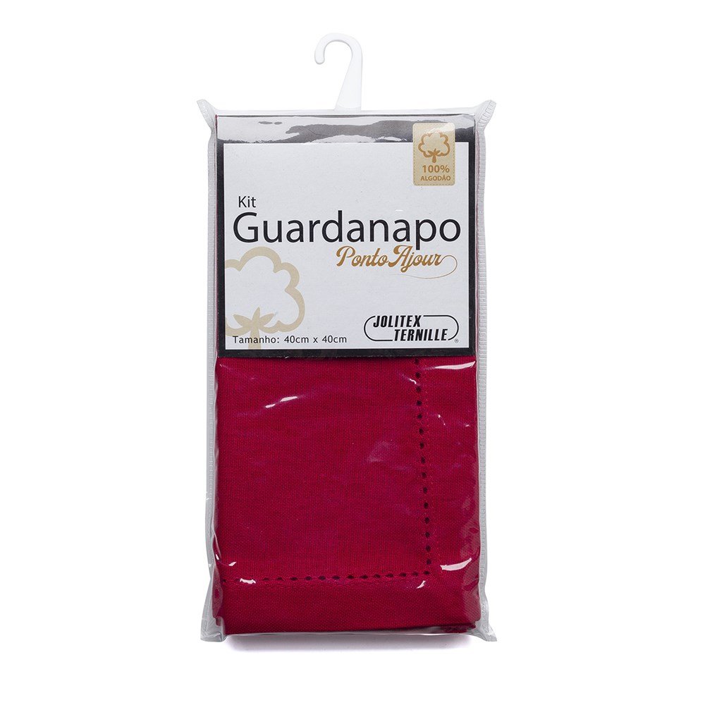 Kit Guardanapo Algodão Ponto Ajour 40cm x 40cm Jolitex Vermelho 2 Peças - 1