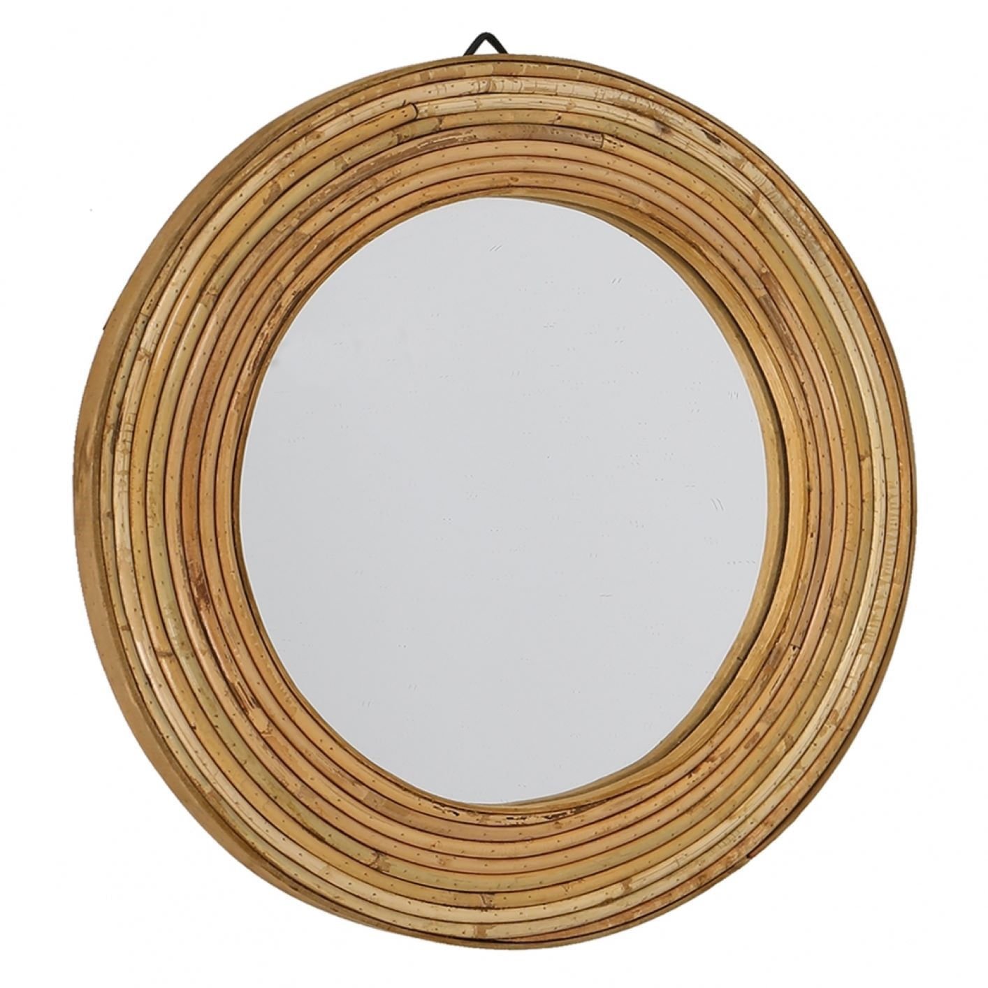 Espelho Decorativo Redondo em Rattan e Madeira 40cm - 1