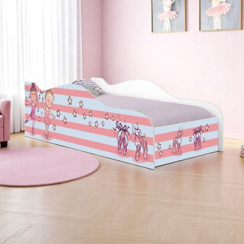 Cama Solteiro Infantil com Colchão Bailarinas Meninas MDF Branco Casah